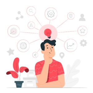 Graphic of person thinking of many ideas